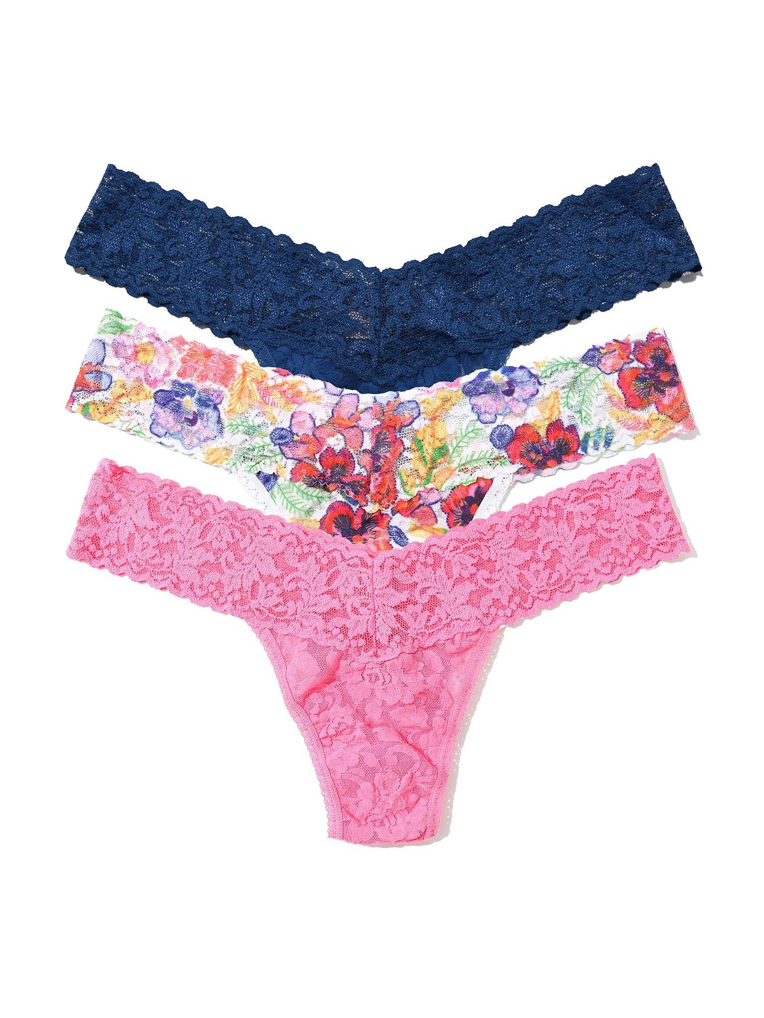 3 Pack Signature Lace® Low Rise Thongs Adorned Pink Sale