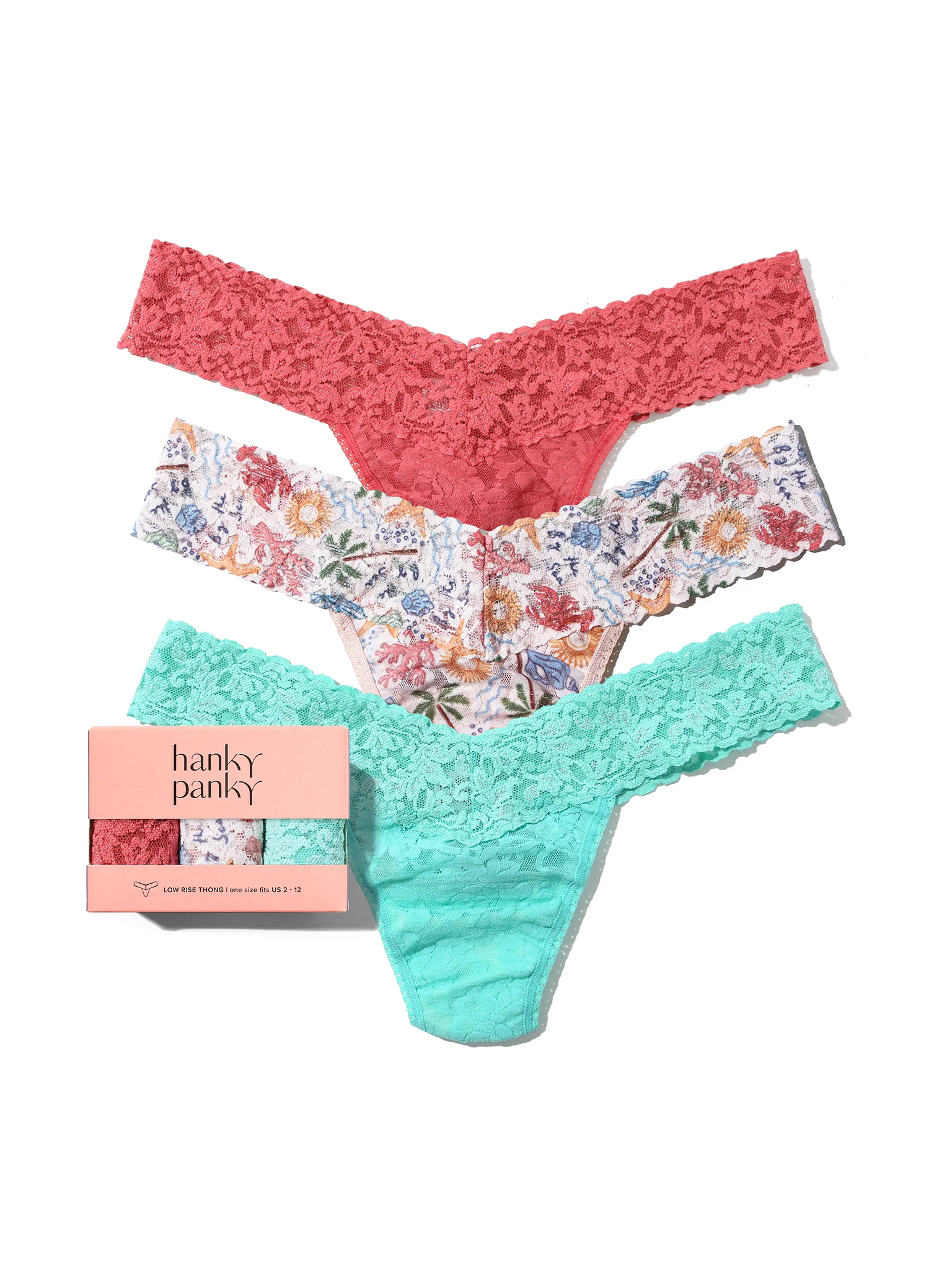 3 Pack Signature Lace® Low Rise Thongs Sea You Later Green Sale