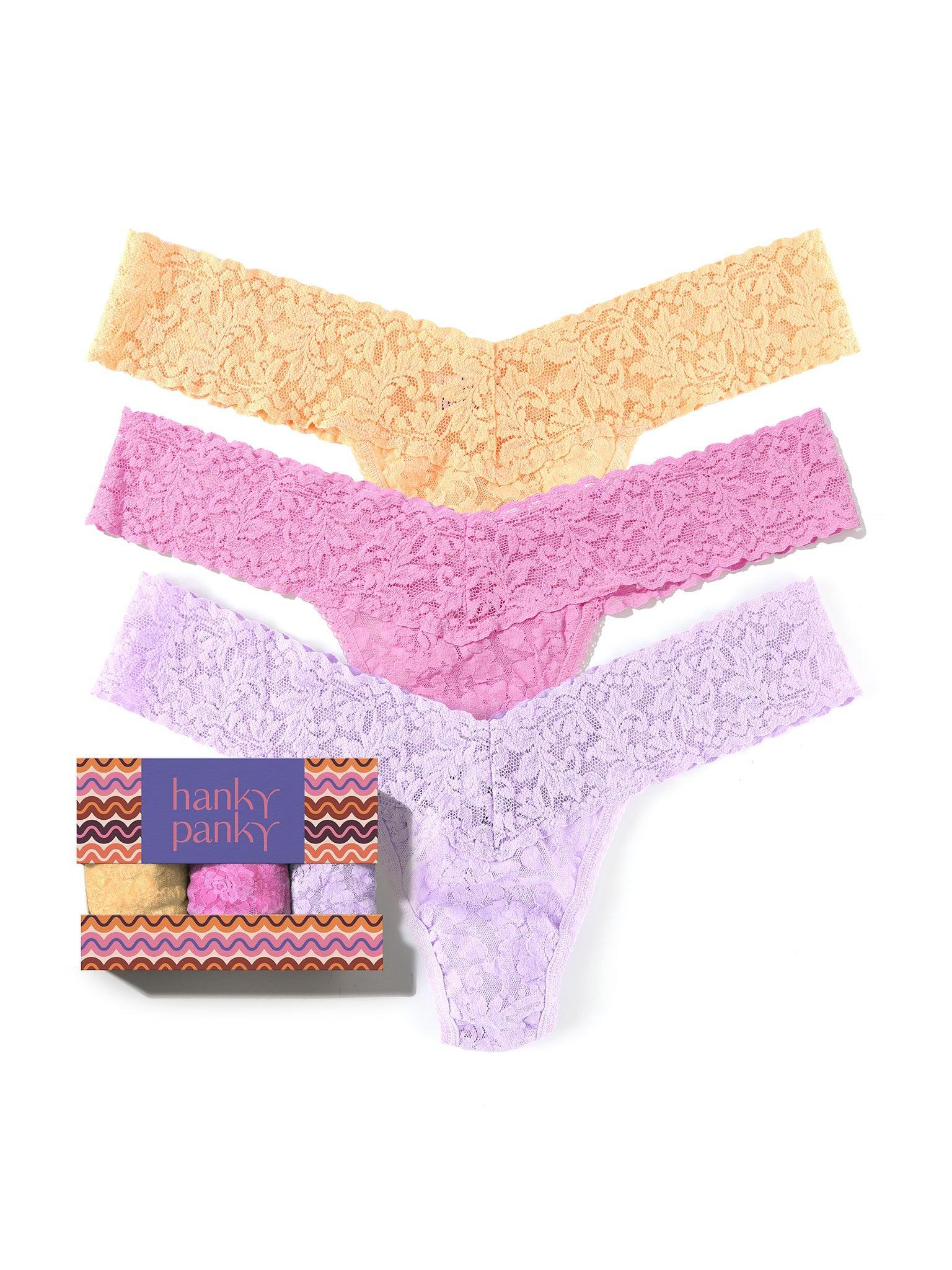 3 Pack Signature Lace® Low Rise Thongs In Printed Box Apricot Crush Orange Sale