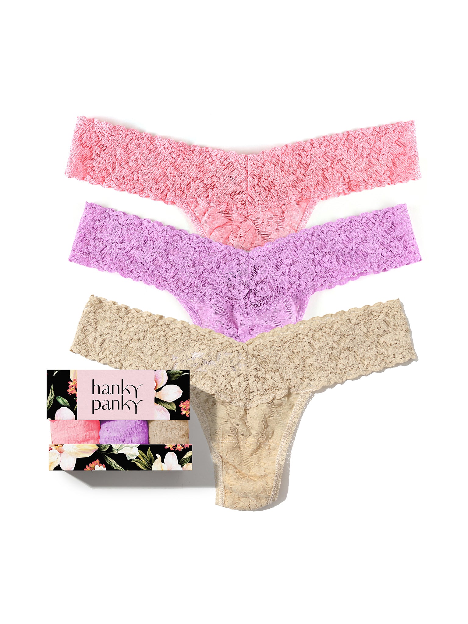 3 Pack Signature Lace® Low Rise Thongs In Printed Box Pink Lady Sale