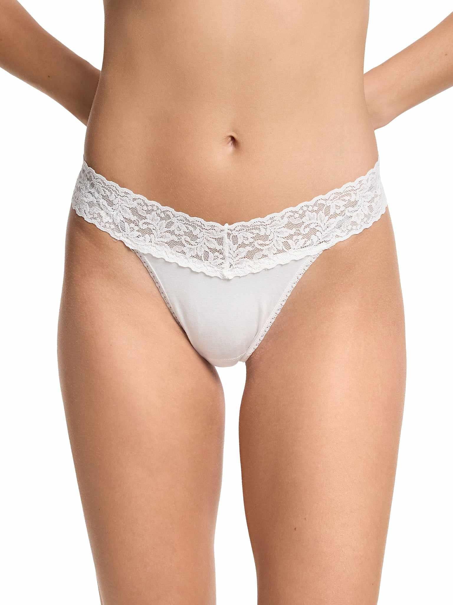 3 Pack Supima® Cotton Original Rise Thongs with Lace Black/White/Chai - Image 7