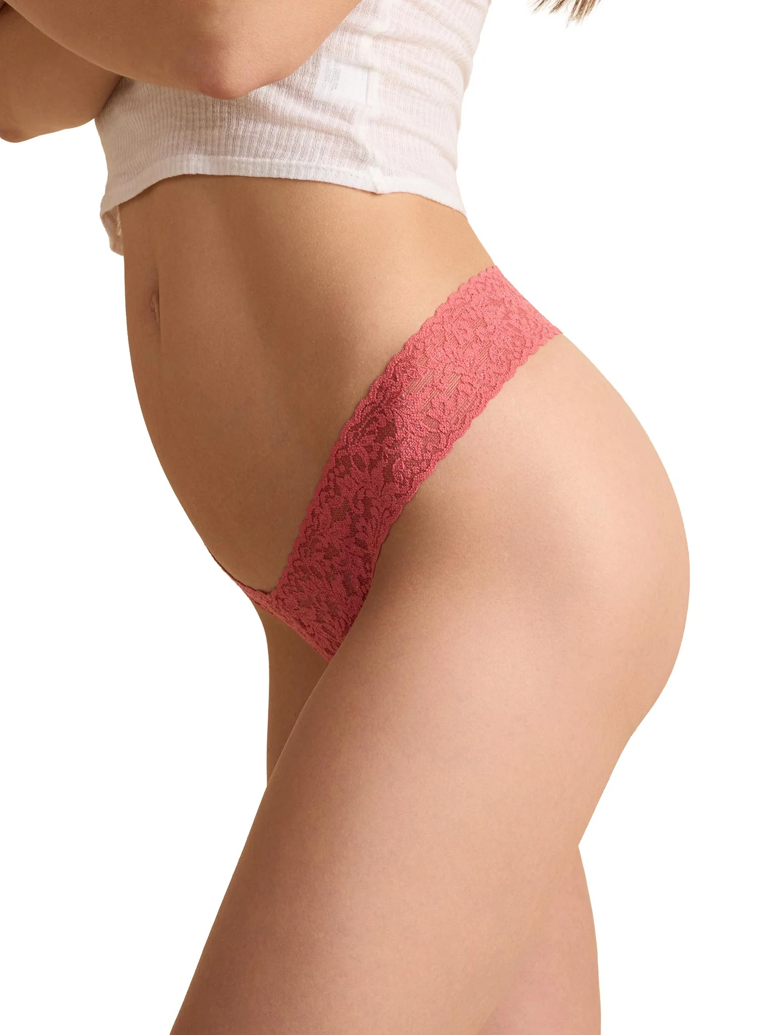 Signature Lace® Low Rise Thong Pink Naples Red - Image 6