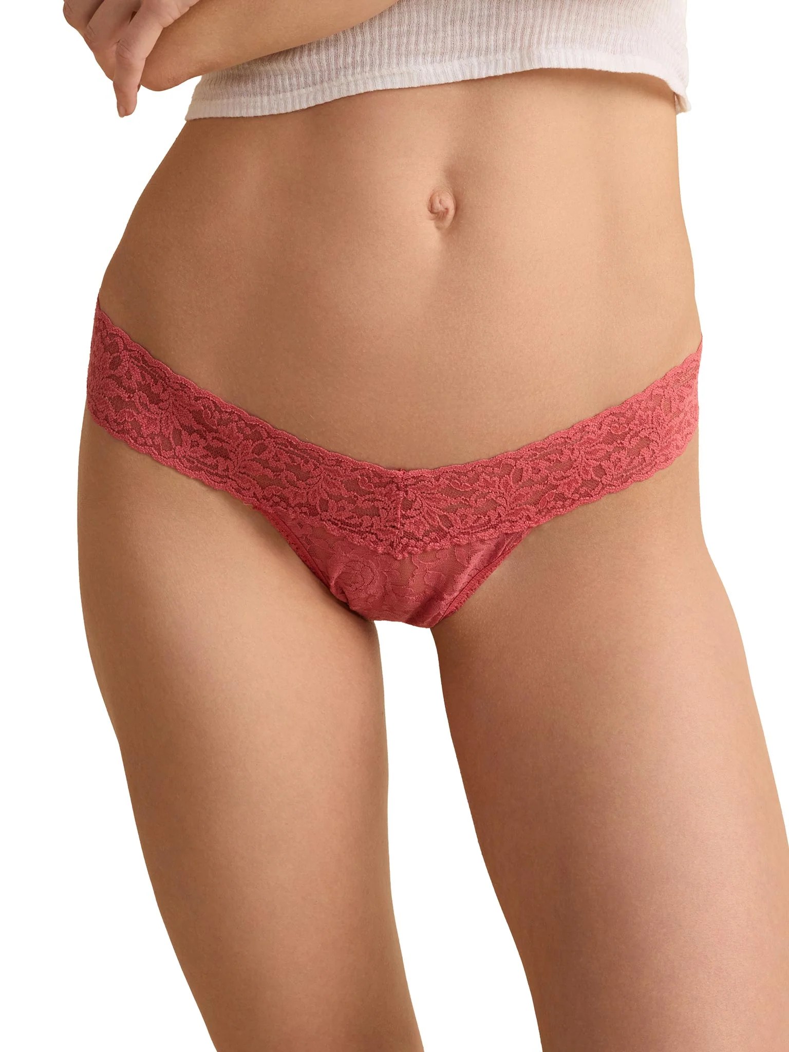 Signature Lace® Low Rise Thong Pink Naples Red - Image 7