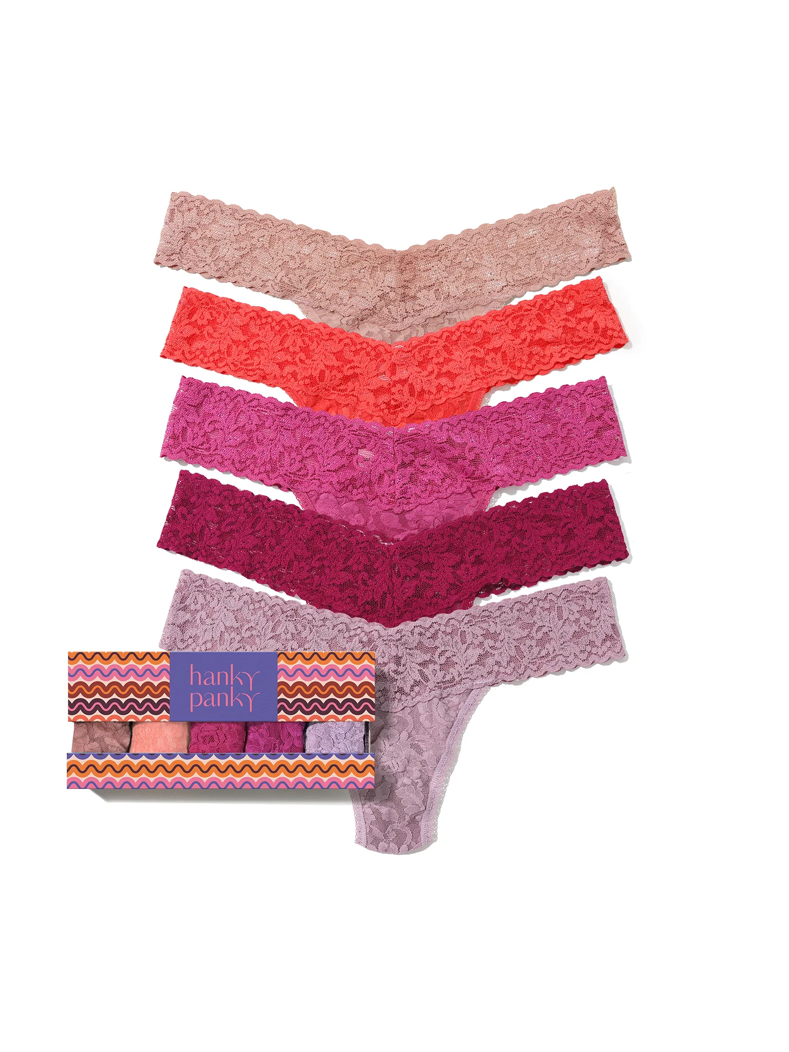 5 Pack Signature Lace® Low Rise Thongs In Printed Box Desert Rose Sale