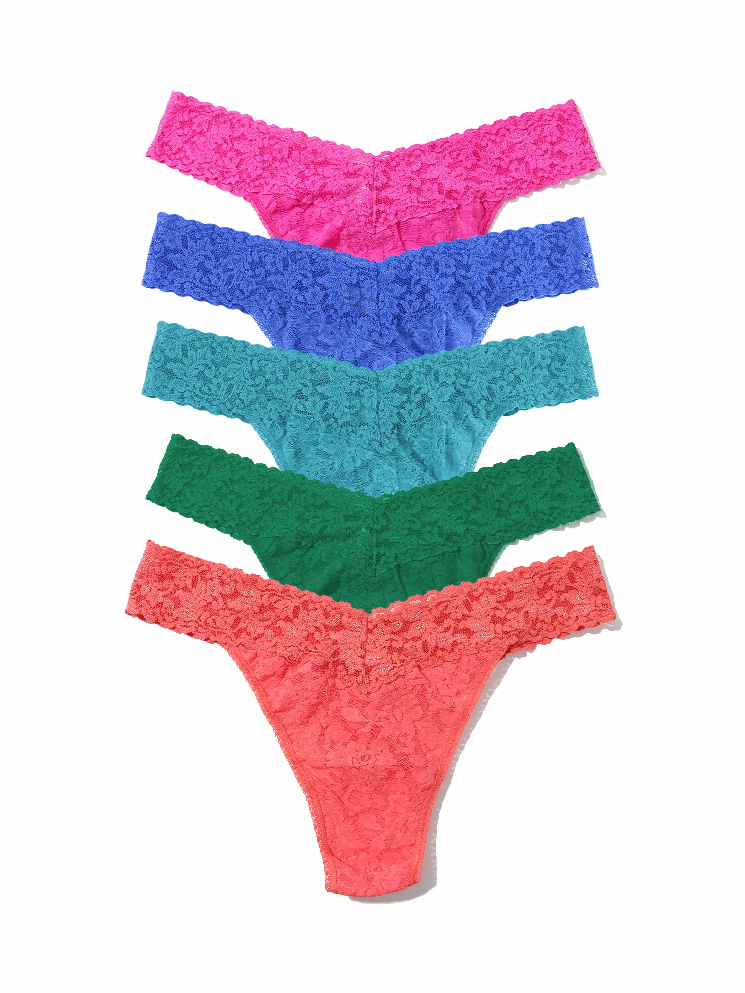 5 Pack Signature Lace® Original Rise Thongs In Printed Box Electric Earth Tones