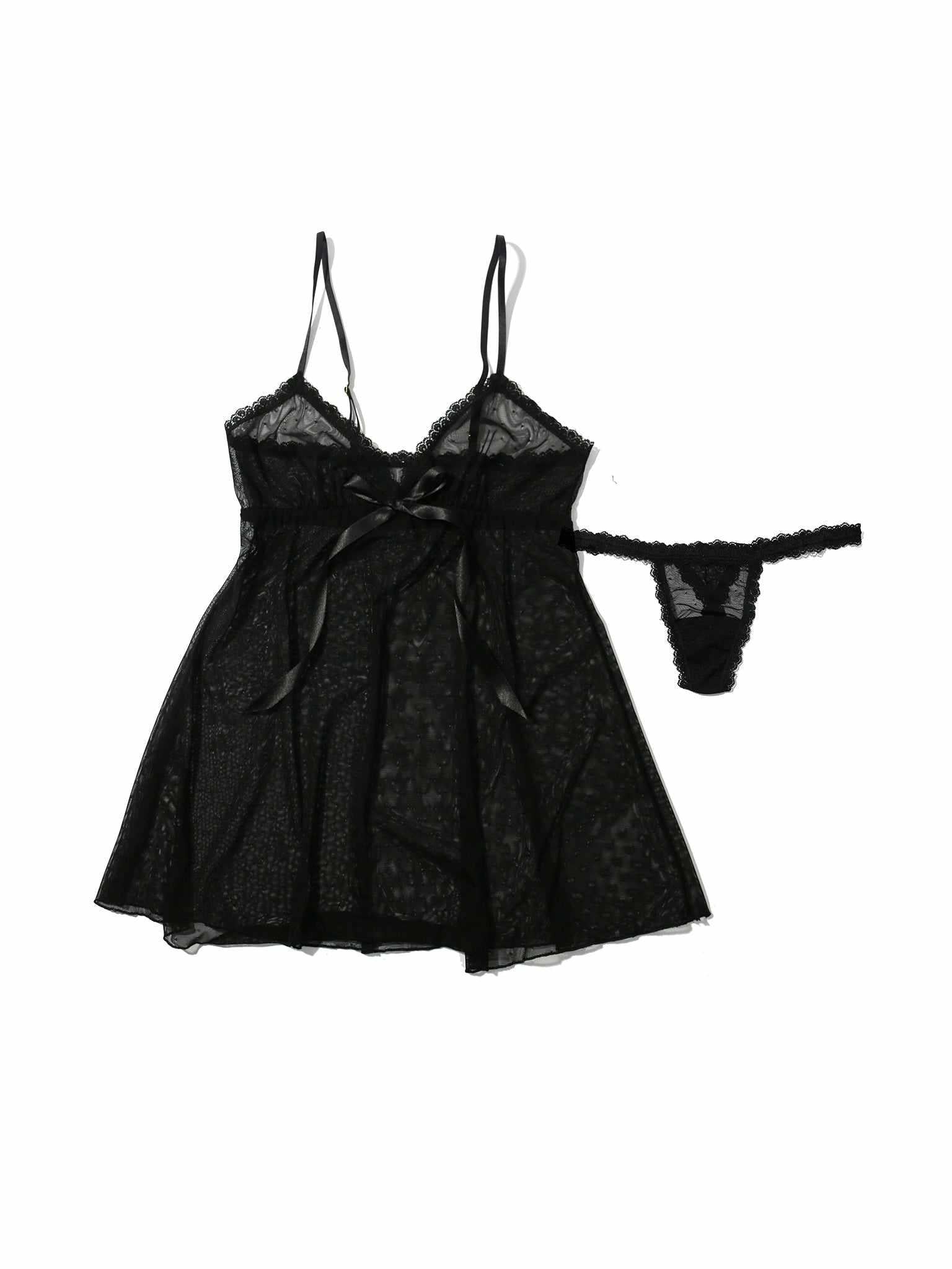 Dotted Tulle Babydoll And G-String Black Sale - Image 3