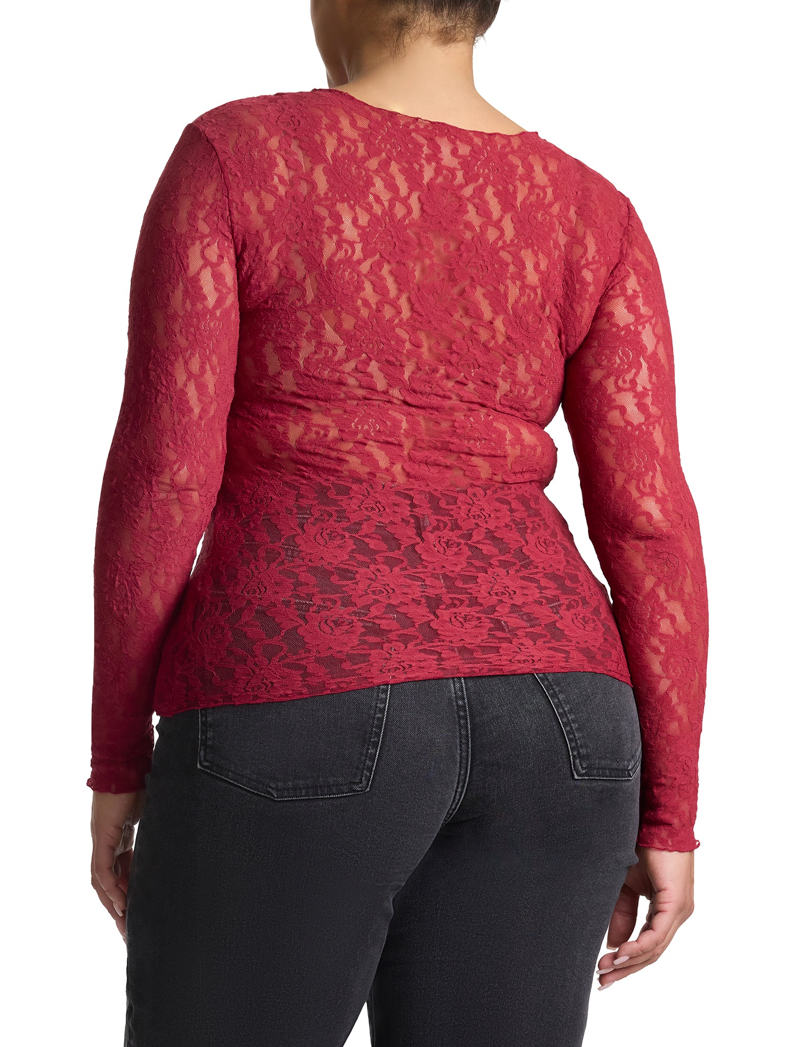 Plus Size Signature Lace® Long Sleeve Top Wild Berries Red Sale - Image 3
