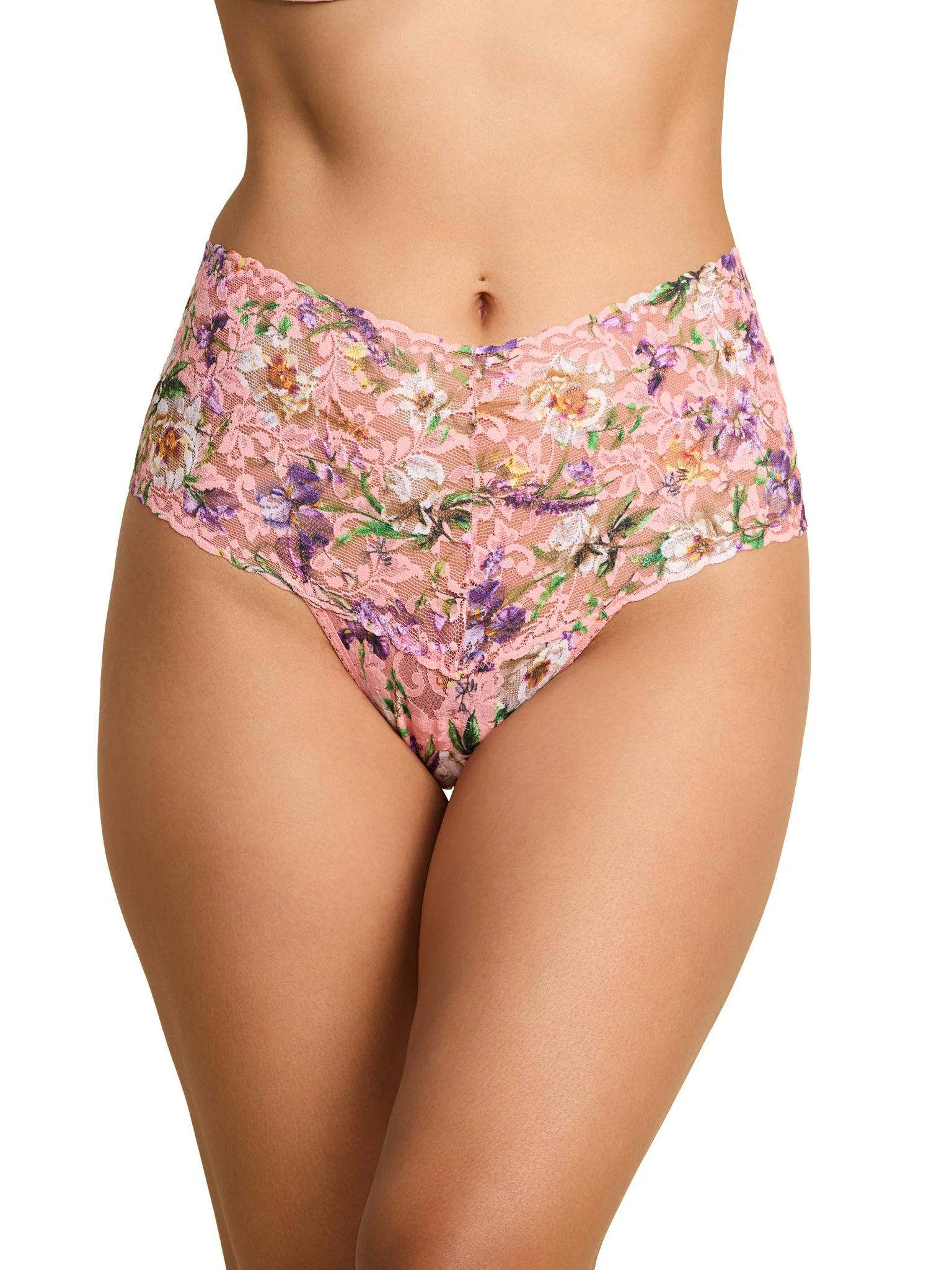 Printed Retro Lace Thong Fawning Flora Coral Pink - Image 4
