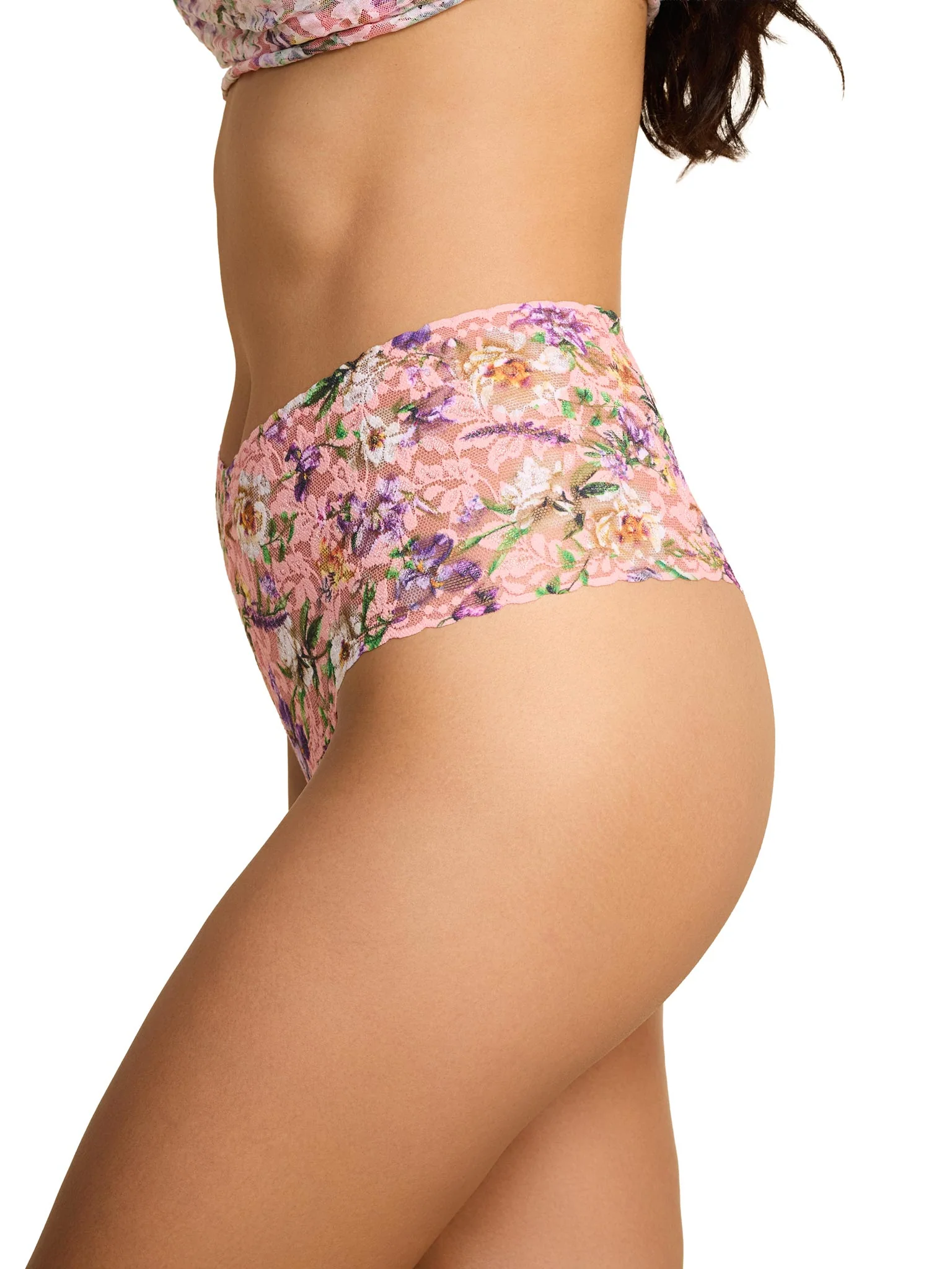 Printed Retro Lace Thong Fawning Flora Coral Pink - Image 5