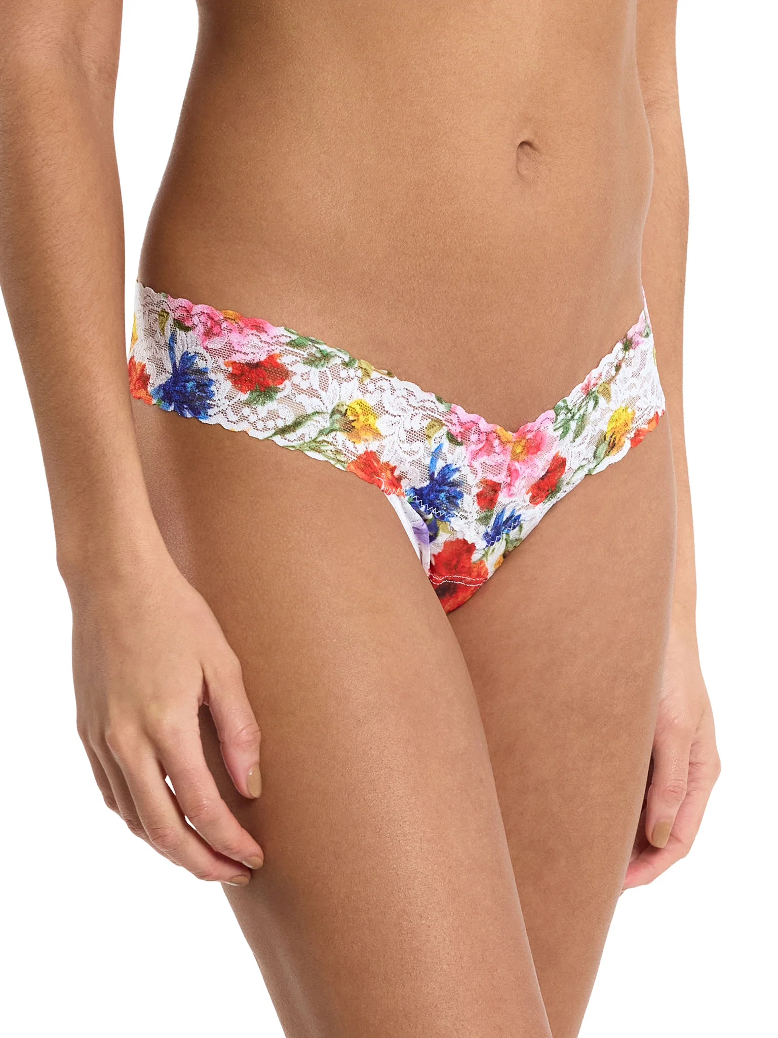 Printed Signature Lace® Low Rise Thong Meadow Mix White Sale - Image 4