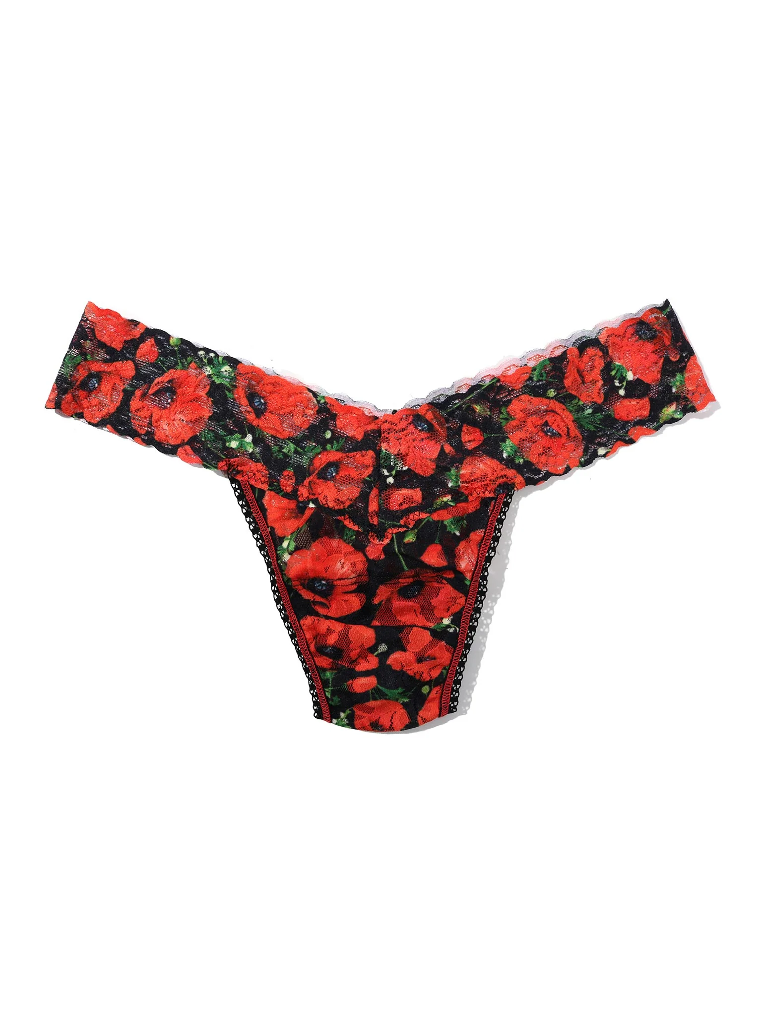 Printed Signature Lace® Low Rise Thong Poppy Holiday - Red/Black Sale - Image 3