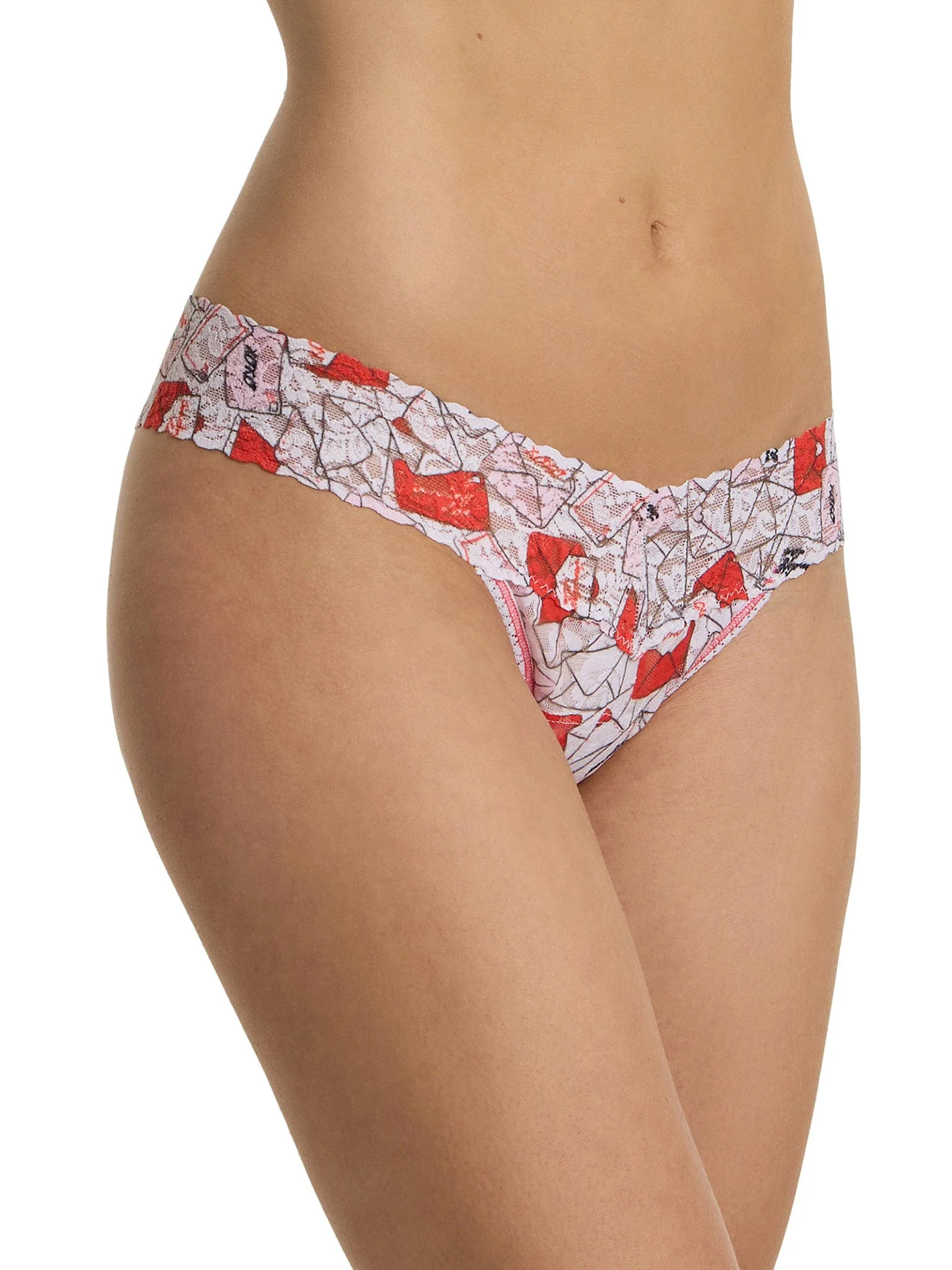 Printed Signature Lace® Low Rise Thong With Love Red/Pink Sale