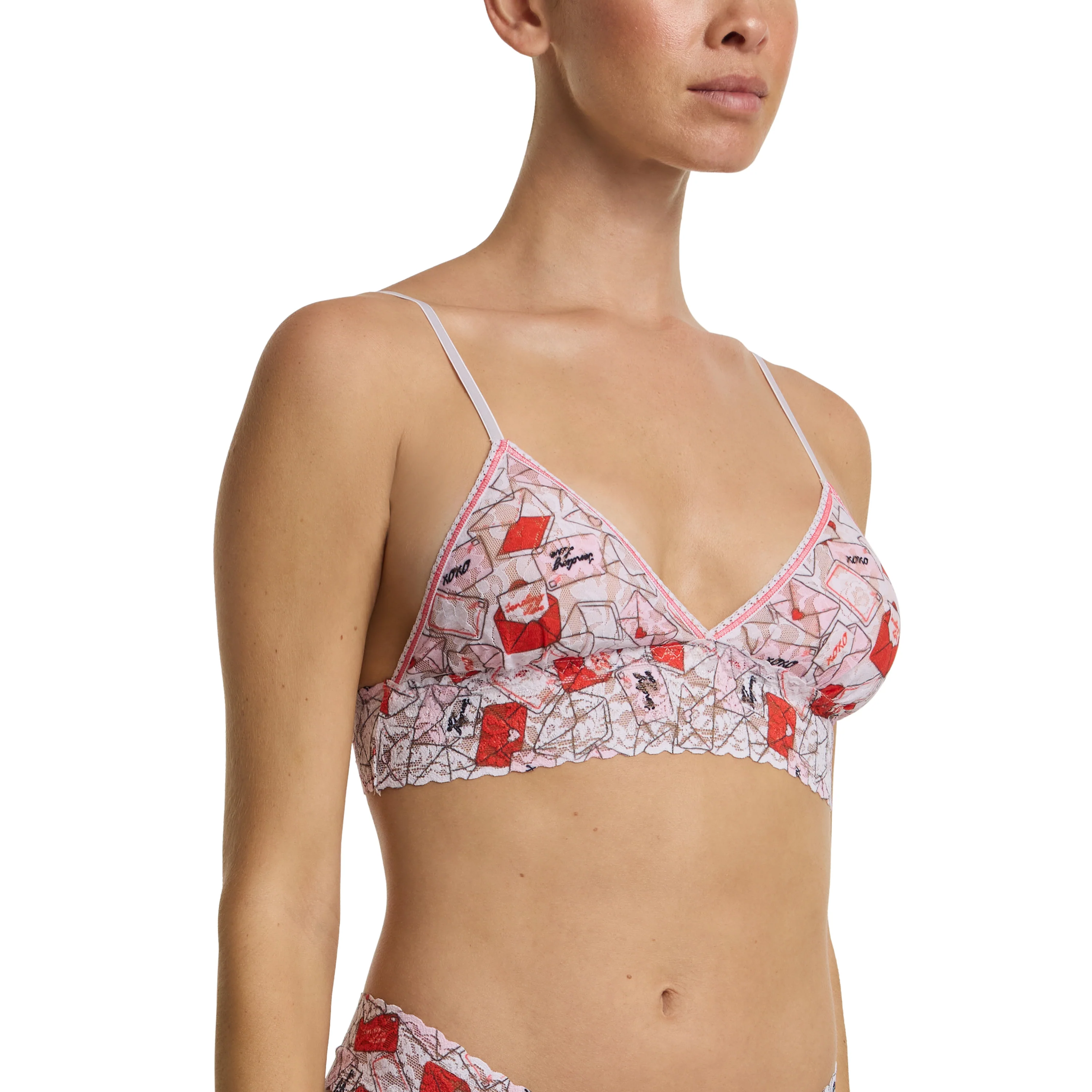 Printed Signature Lace® Padded Triangle Bralette With Love Red/Pink Sale - Image 3