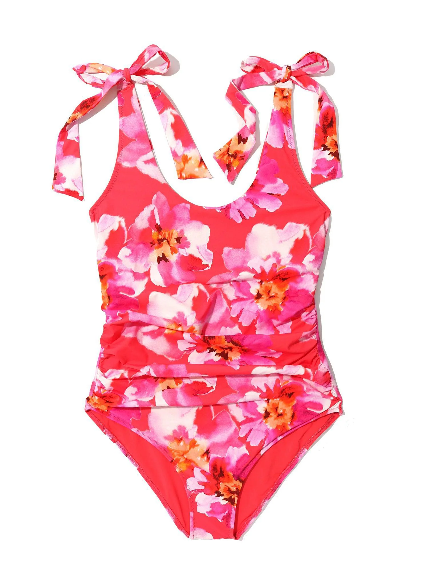 Ruched Bow One Piece Swimsuit Out Of Office Pink Sale - Image 3