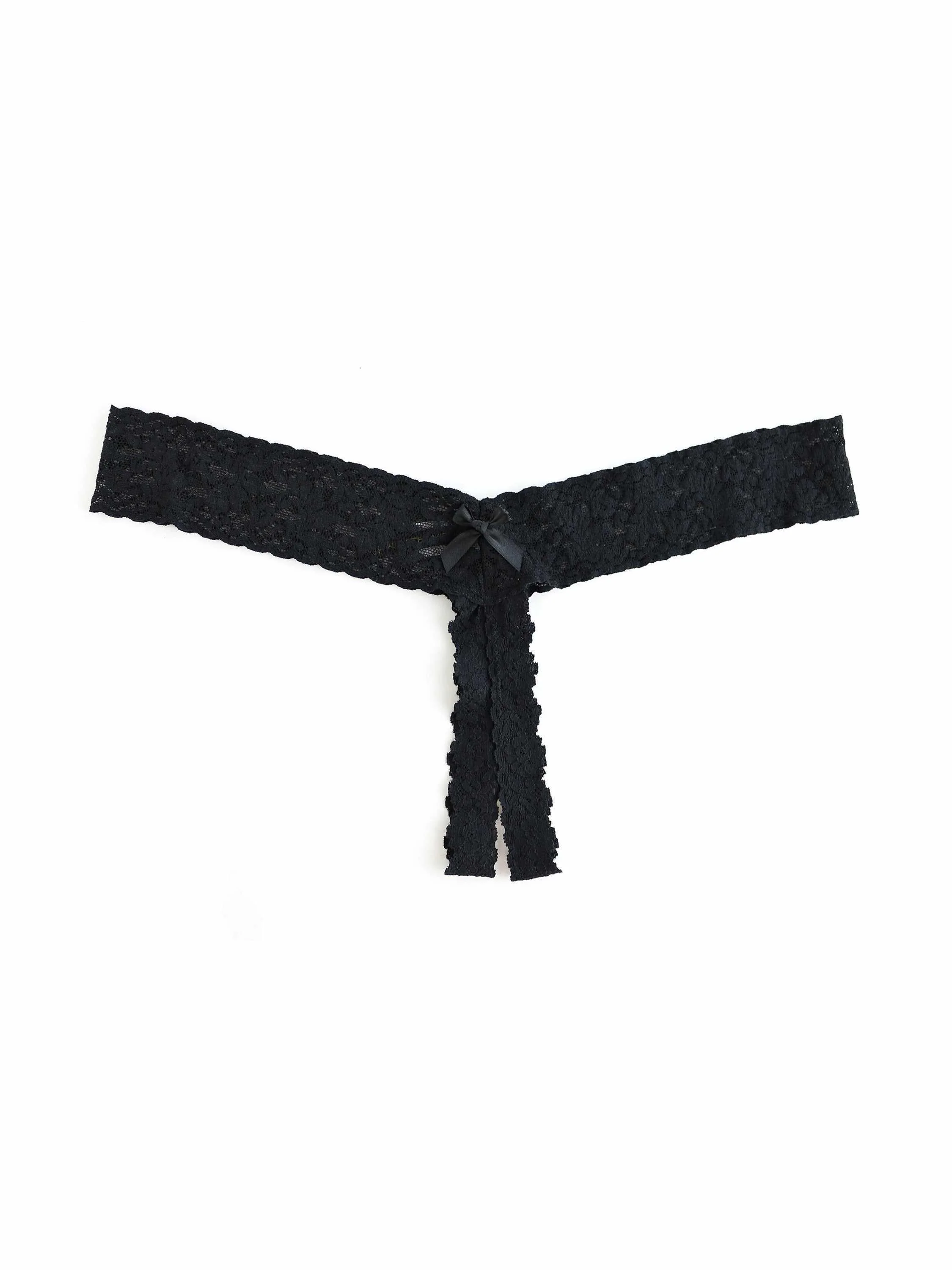 &oh™ Signature Lace® Crotchless Thong Black - Image 3