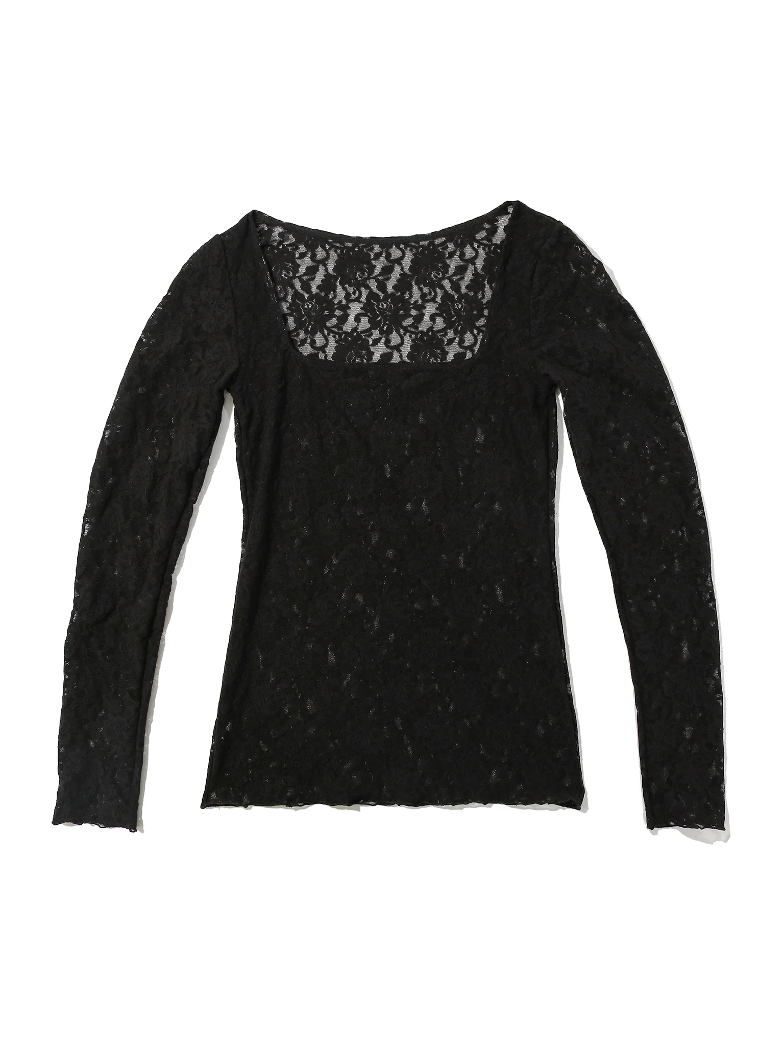 Signature Lace® Square Neck Long Sleeve Top Black Sale - Image 5