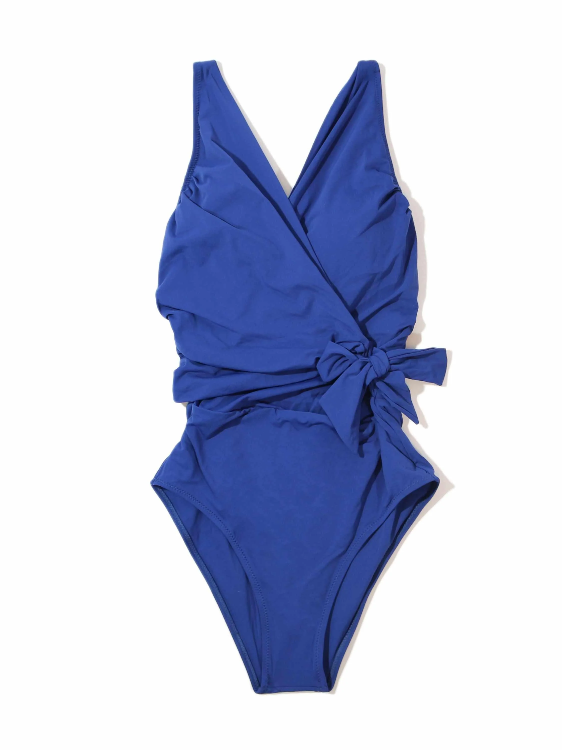 Wide Strap Wrap One Piece Swimsuit Poolside Blue Sale - Image 3