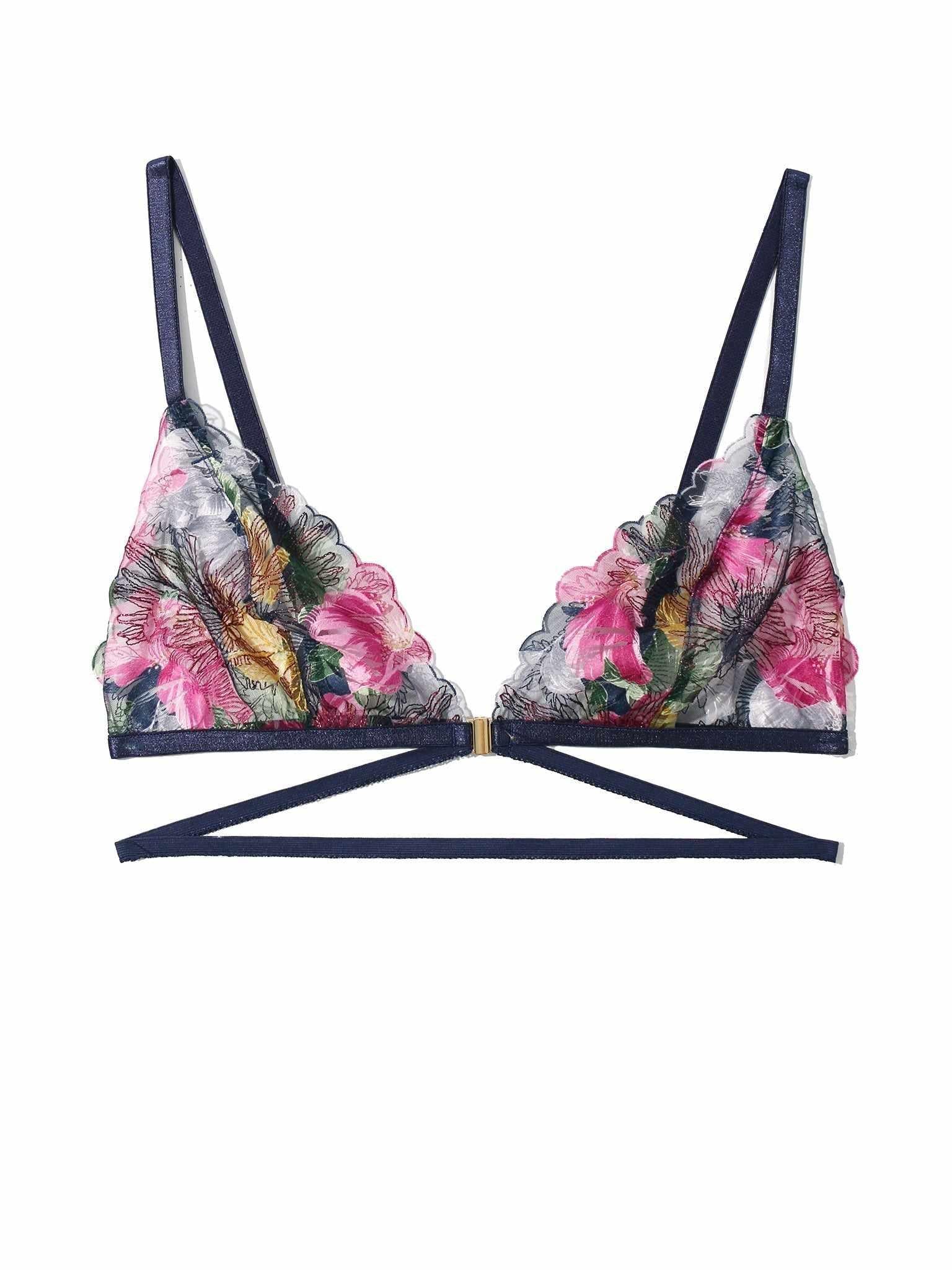 &oh Wildly Blooming Strappy Triangle Bralette Dark Sky Blue Sale - Image 3