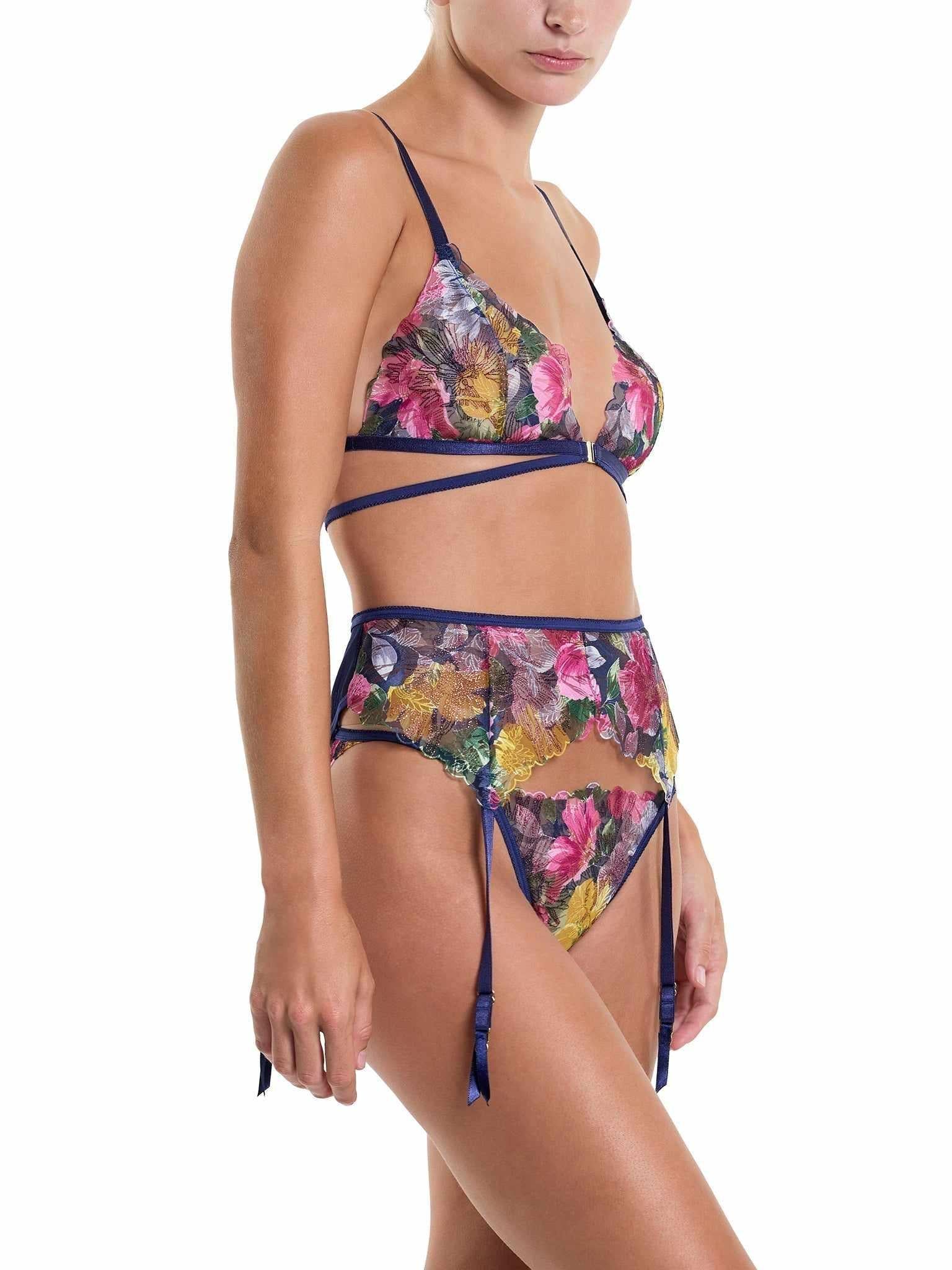 &oh Wildly Blooming Strappy Triangle Bralette Dark Sky Blue Sale - Image 4