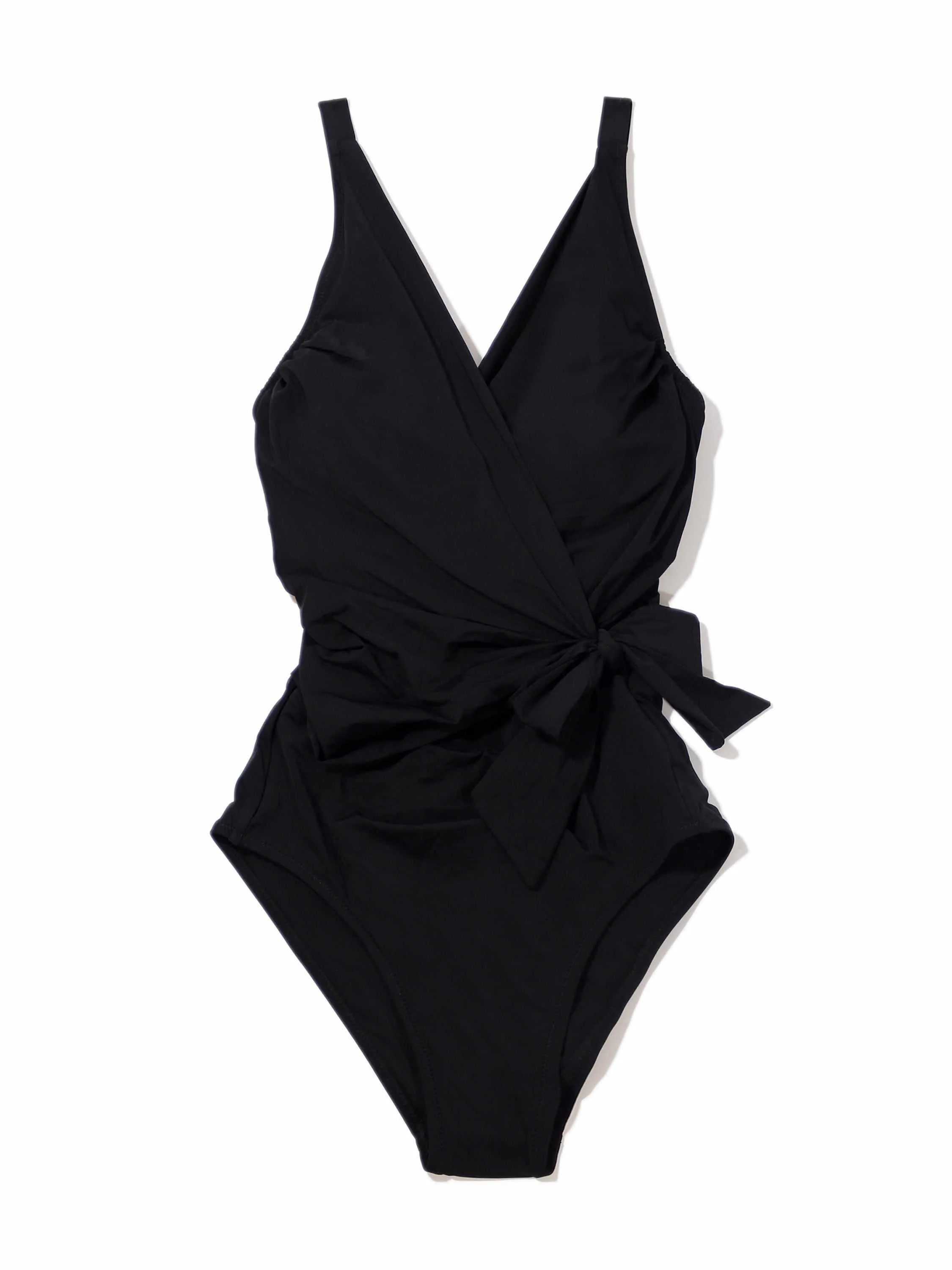 Wide Strap Wrap One Piece Swimsuit Black - Image 2