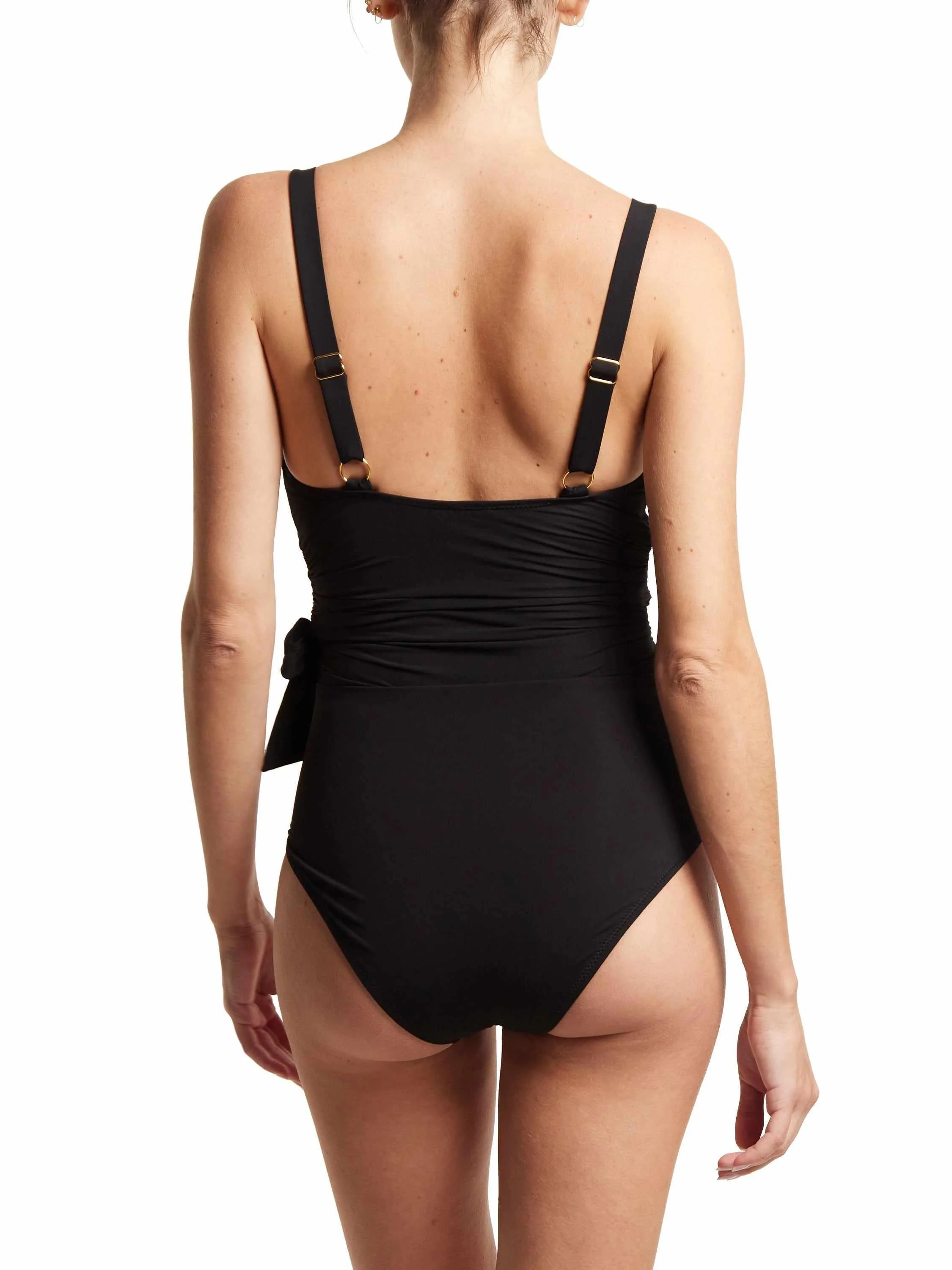 Wide Strap Wrap One Piece Swimsuit Black - Image 3